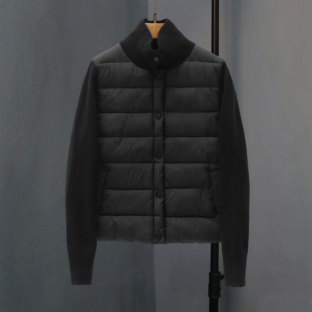 Damen nan gesteppte Hybridjacke mit wattierter Frontpartie, Feinstrickärmeln und hohem Rippenkragen Drune