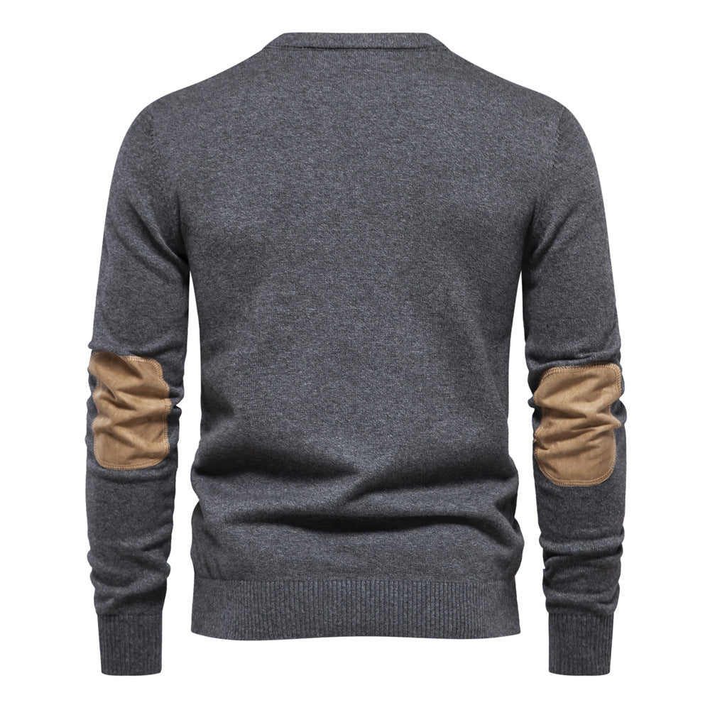 Herren Rundhals Pullover aus feiner Baumwolle mit eleganten Ellbogenpatches Drune
