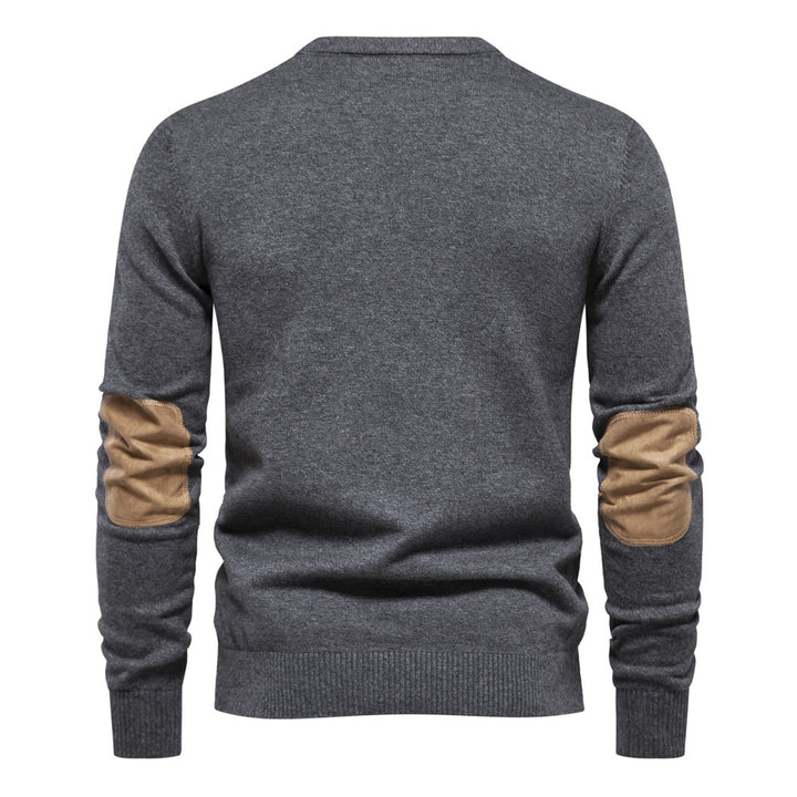 Herren Rundhals Pullover aus feiner Baumwolle mit eleganten Ellbogenpatches Drune