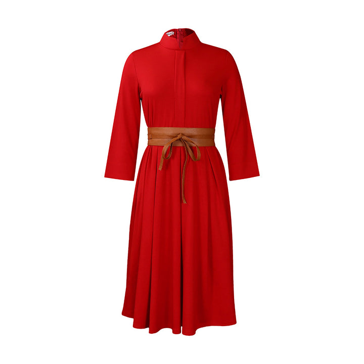 Damen Midikleid mit elegantem Stehkragen und abnehmbarem Gürtel Drune