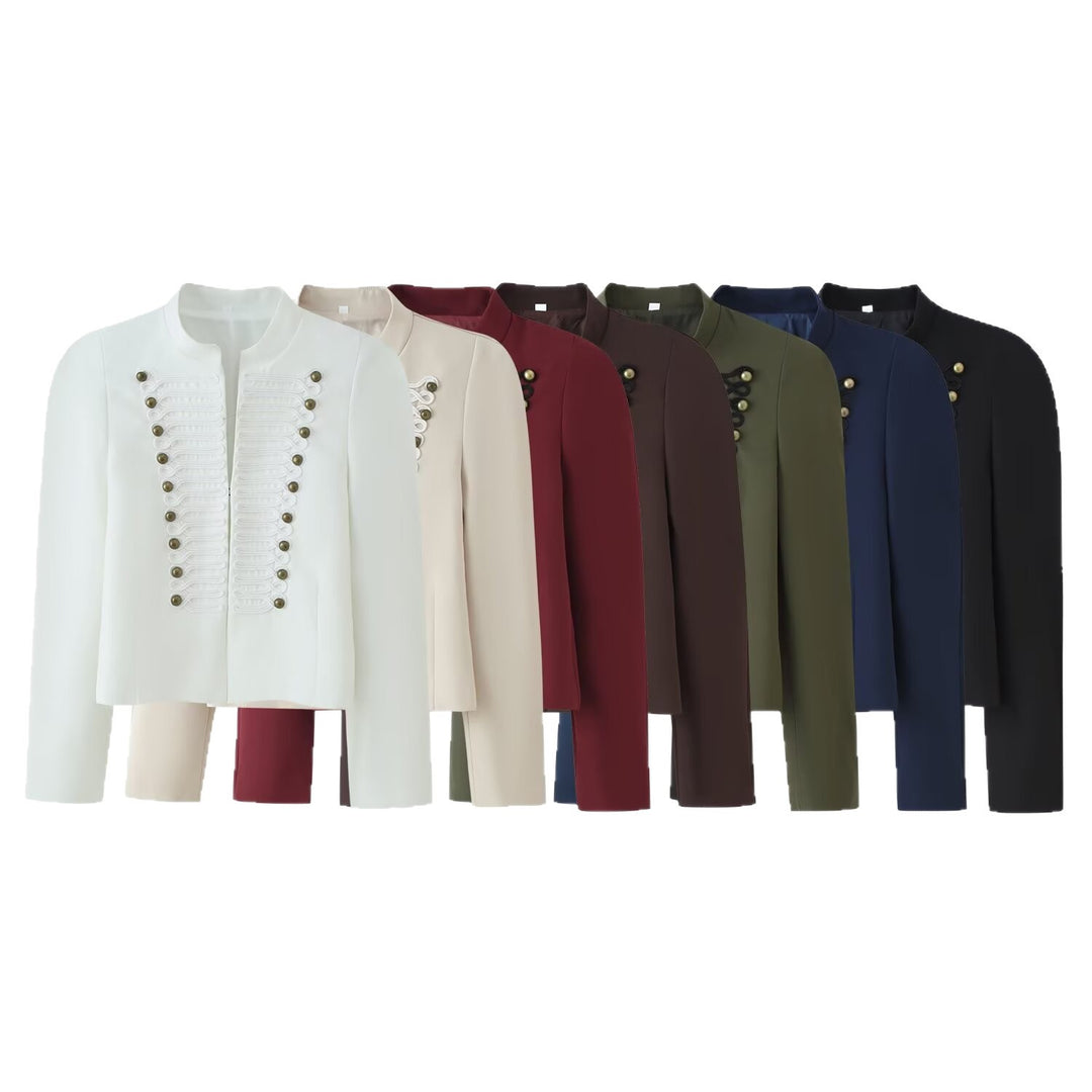 Damen Cropped Blazer im Militärlook mit Zierkordeln und Stehkragen Drune