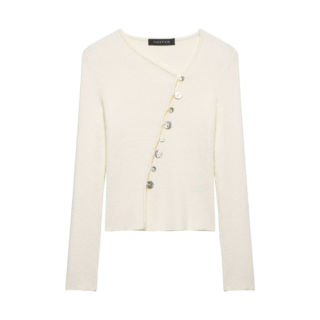 Damen Asymmetrische Strickjacke mit diagonalem Knopfverschluss Drune