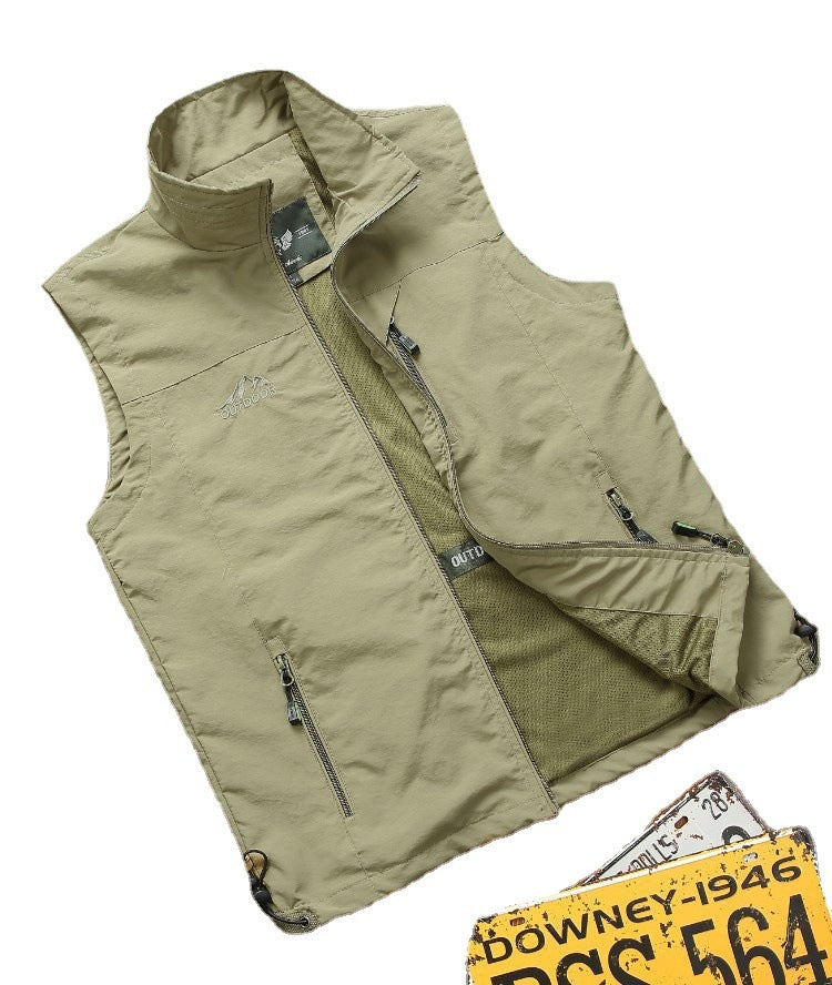Herren Utility-Outdoorweste mit atmungsaktivem Meshfutter, Reißverschluss‑Taschen und verstellbarem Saum Drune