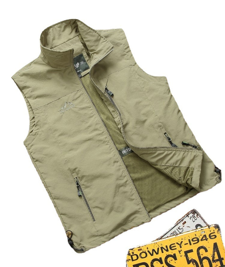 Herren Utility-Outdoorweste mit atmungsaktivem Meshfutter, Reißverschluss‑Taschen und verstellbarem Saum Drune