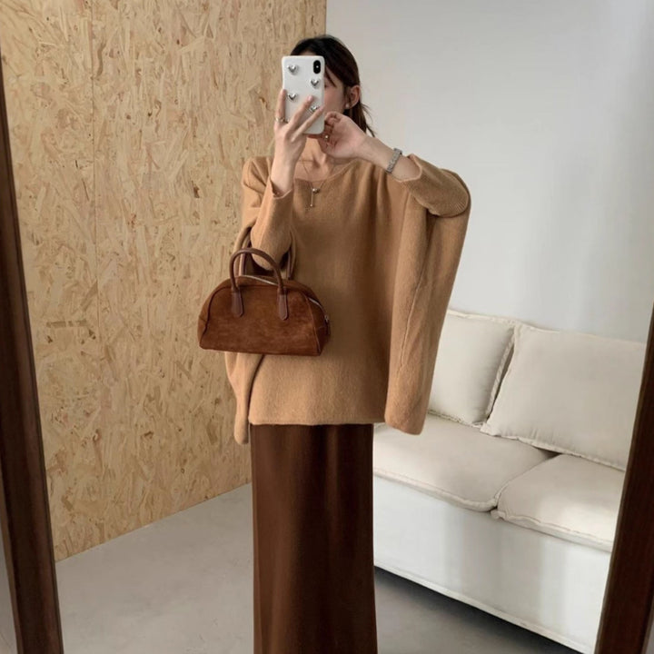 Damen Oversized Strickpullover mit lässigem Schnitt und dramatischen Ärmeln Drune