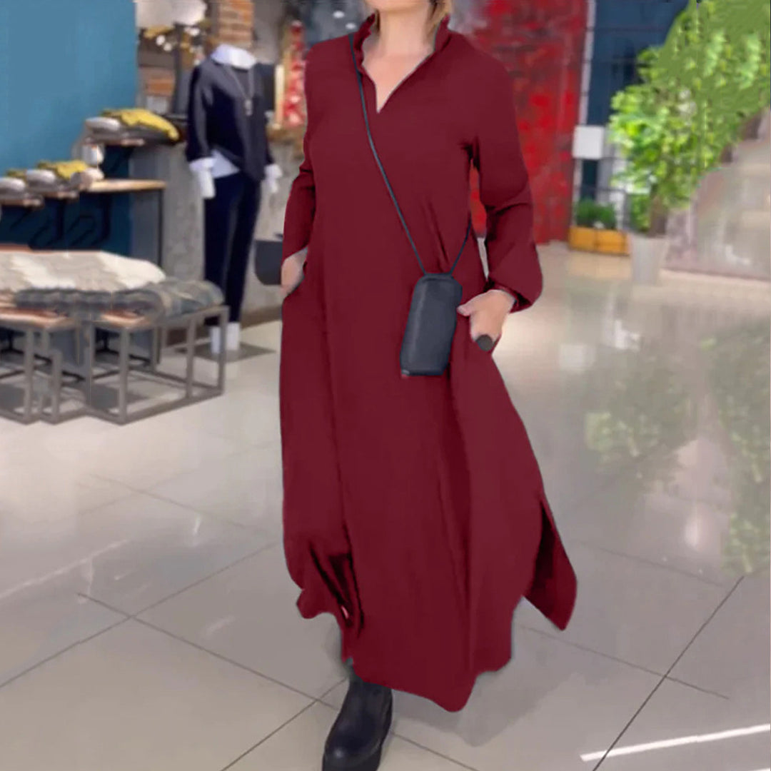 Damen Hemdblusenkleid mit praktischen Taschen und langen Ärmeln Drune