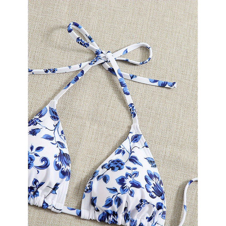 Damen Bunt gemusterter Triangel-Bikini-Set mit leichtem Überwurf Drune