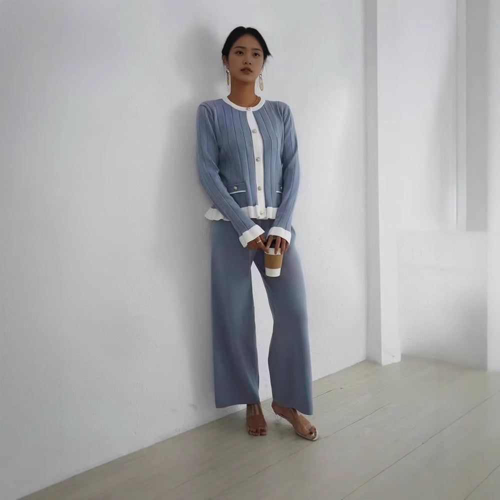 Damen Eleganter Strickanzug mit feinen Rippdetails und zeitlosem Design Drune
