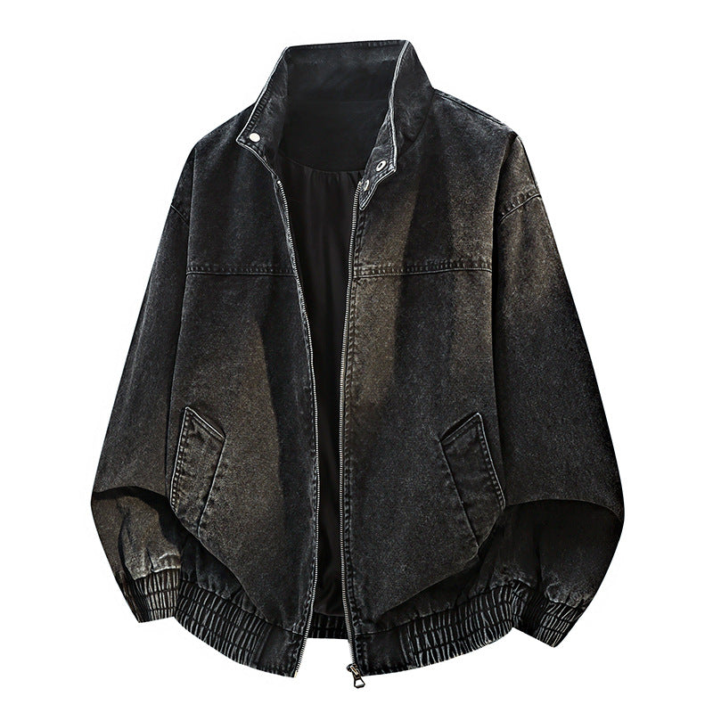 Herren Oversize-Bomberjacke im Used-Effekt mit Stehkragen, elastischem Bund und Pattentaschen Drune