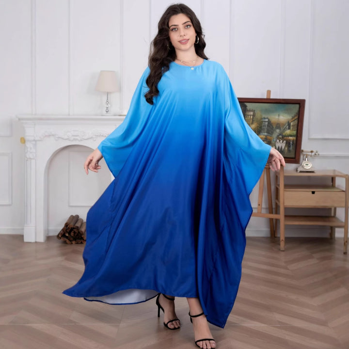Damen Fließendes Kaftan-Maxikleid mit Oversize-Ärmeln und Rundhalsausschnitt Drune