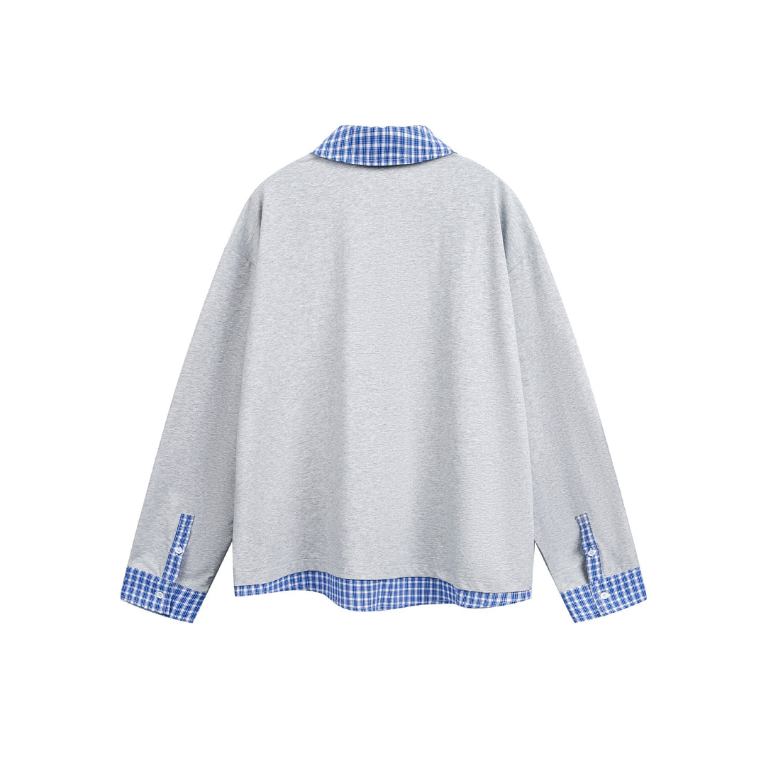 Unisex Weit geschnittener Sweatpullover mit Karokragen und Saumeinsatz Drune