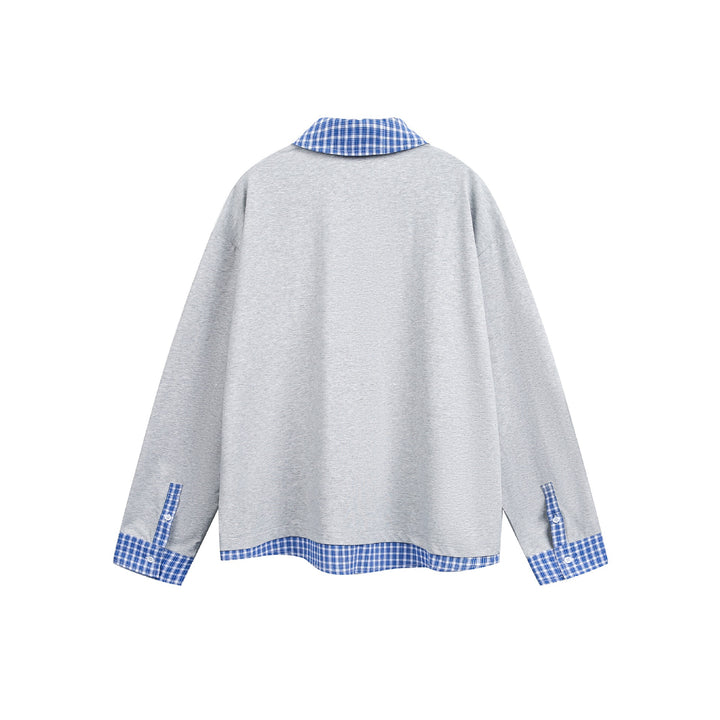 Unisex Weit geschnittener Sweatpullover mit Karokragen und Saumeinsatz Drune