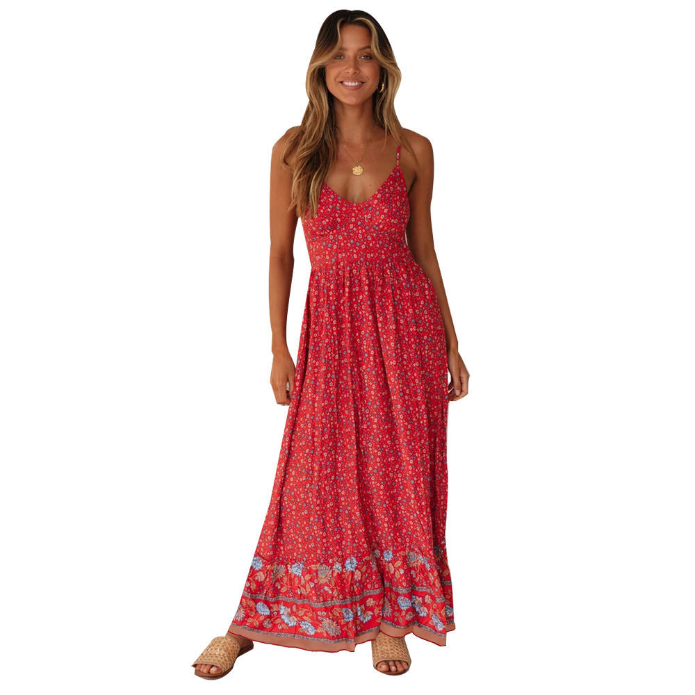 Damen Maxikleid mit floralem Muster und zartem Spaghettiträger-Design Drune
