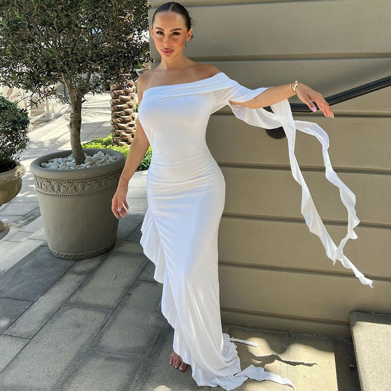 Damen elegantes Wickelkleid mit asymmetrischem Rüschendesign und dekorativem Oberteil Drune