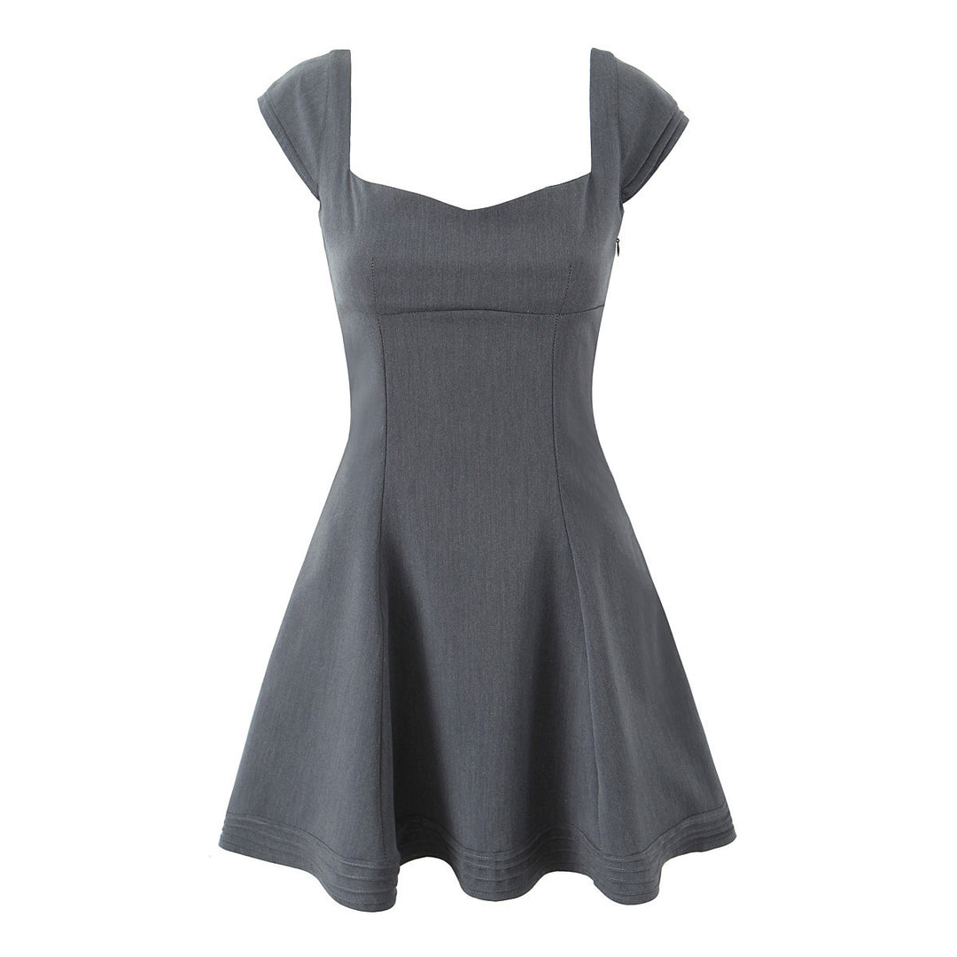 Damen A-Linien Kleid mit schickem Herz-Ausschnitt und eleganten Puffärmeln Drune