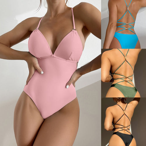 Damen Eleganter Einteiler Badeanzug mit goldenen Details Drune