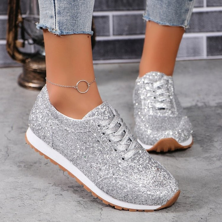 Damen  glitzernde Retro-Laufsneaker mit gepolstertem Memory-Fußbett und rutschfester Profilsohle Drune