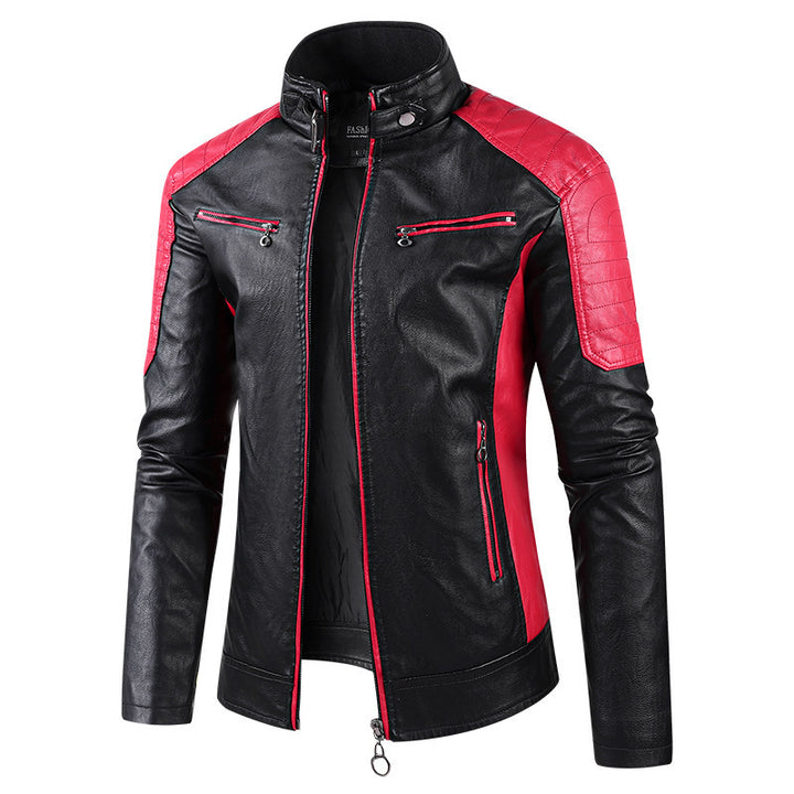 Herren Sportliche Kunstlederjacke mit hohem Kragen Drune