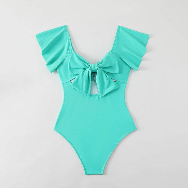 Damen Eleganter Einteiler Badeanzug mit dekorativen Rüschen Drune
