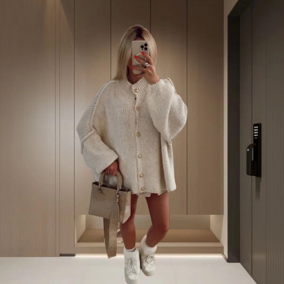Damen Strickjacke mit weiten Ärmeln und Knopfdetails Drune