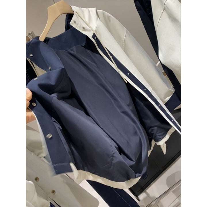 Unisex Oversized utilitarischer Trenchcoat mit kontrastiertem Innenfutter und Kapuze Drune