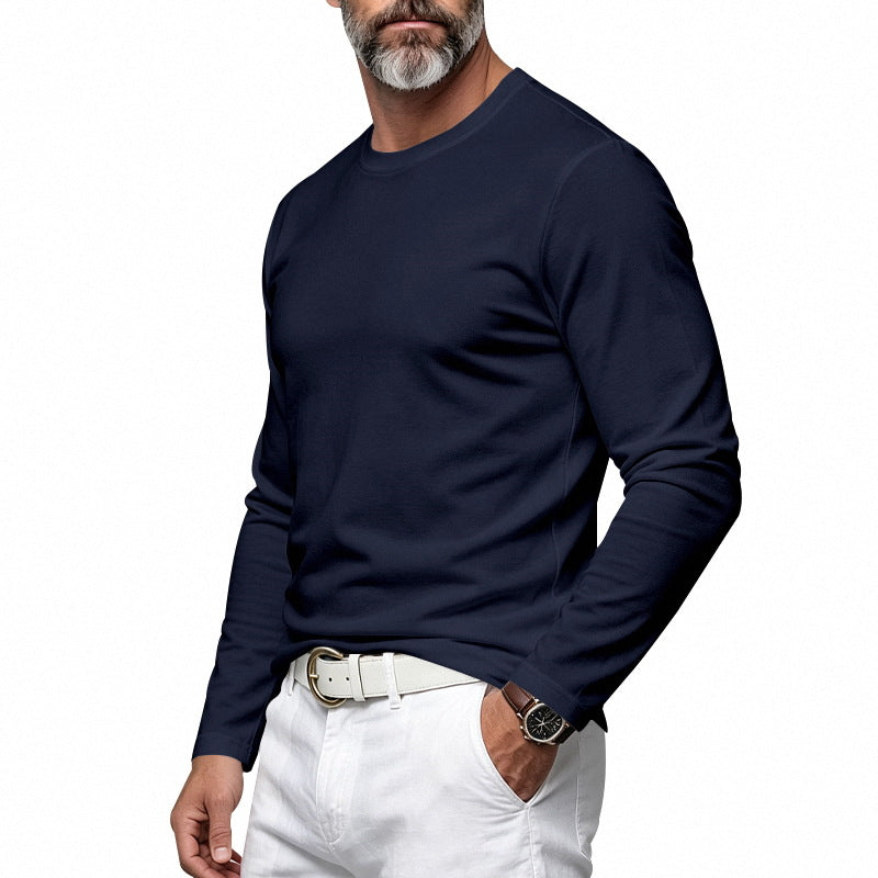 Herren Slim-Fit Baumwoll-Langarmshirt mit Rundhalsausschnitt Drune