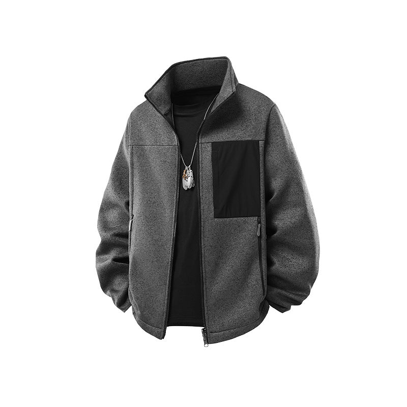 Herren Struktur-Fleece-Zipjacke mit hohem Stehkragen und Nylon-Brusttasche Drune