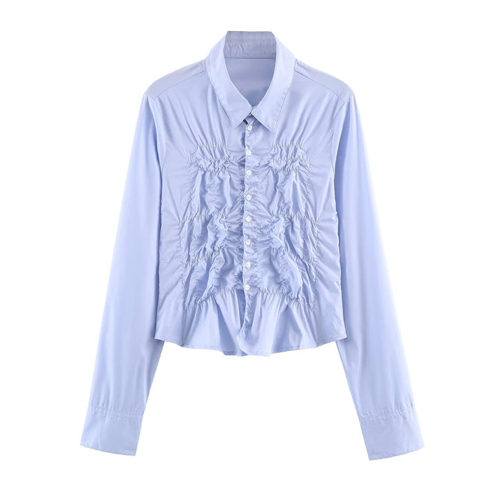 Damen Hemdbluse mit Smock‑Raffung und klassischem Kragen Drune