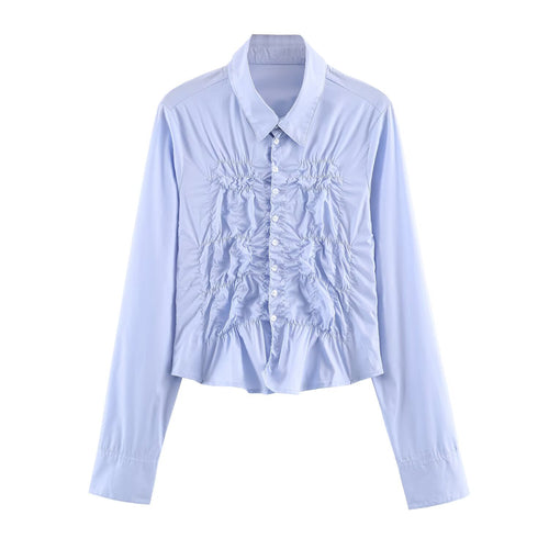 Damen Hemdbluse mit Smock‑Raffung und klassischem Kragen Drune