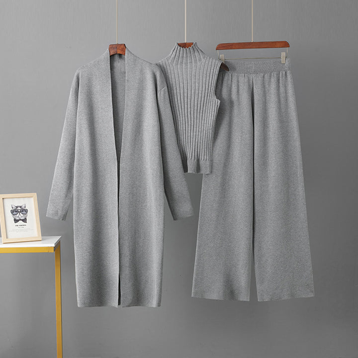 Damen modernes Strickanzug mit Longcardigan und hochwertigem Top Drune