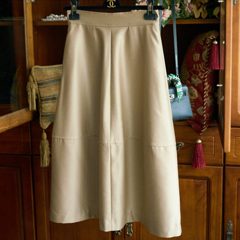Damen Midirock aus veganem Leder mit hoher Taille und gestufter A‑Linie Drune