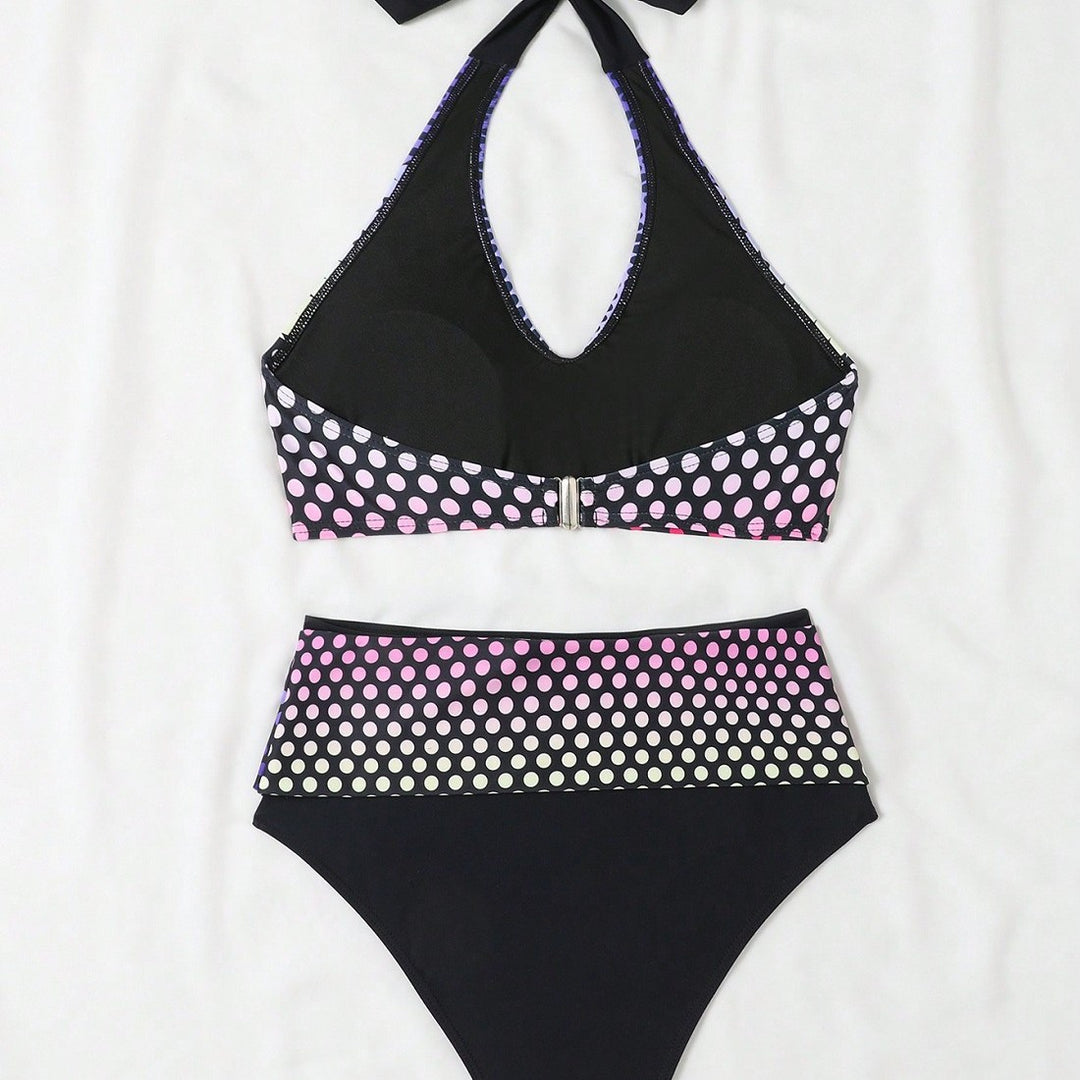 Damen Hochgeschnittenes Bikini-Set mit stilvollem Punktmuster Drune