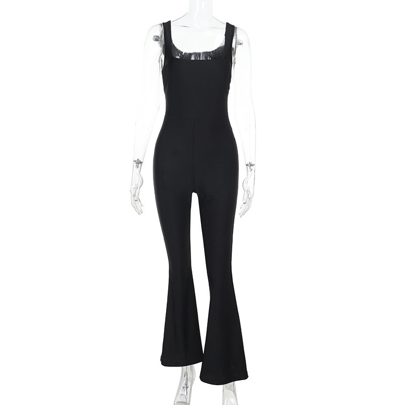 Damen figurbetontes Jumpsuit mit ausgestellten Beinen und Trägerdesign Drune