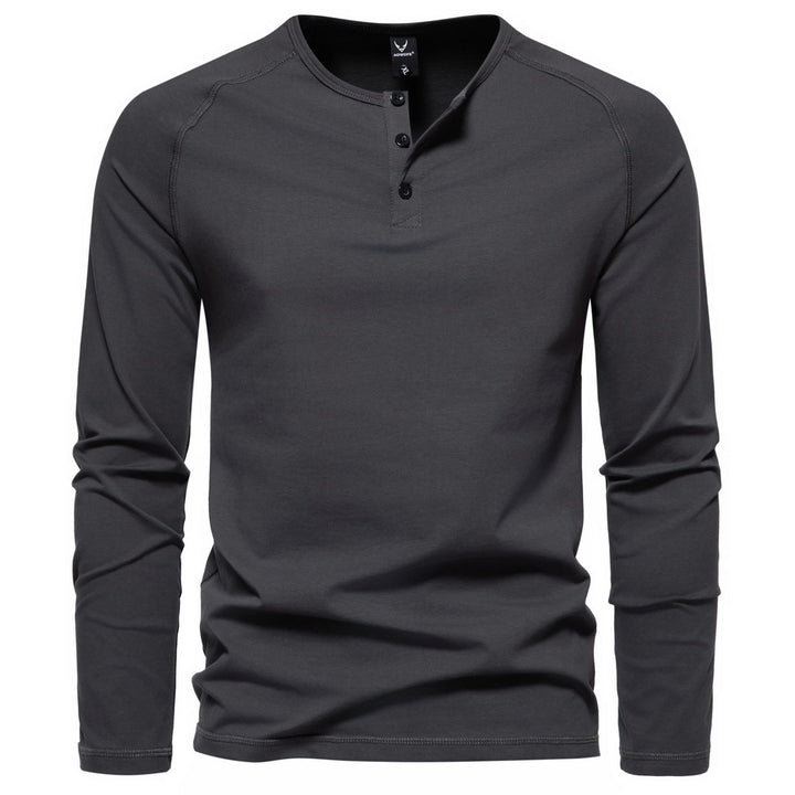 Herren nan langärmeliges Henley-Shirt aus Baumwollmischung mit Knopfleiste und schmaler Schnitt Drune
