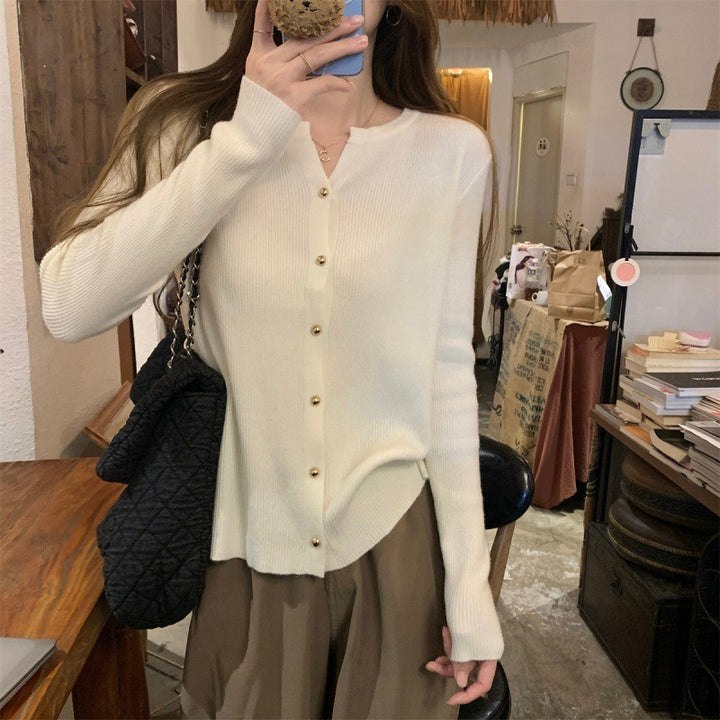 Damen lässige Strickjacke mit Knopfverzierung und feiner Rippstruktur Drune