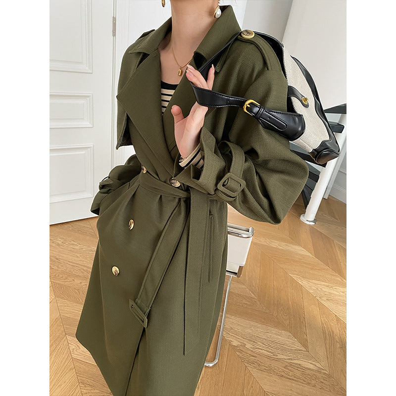 Damen eleganter Trenchcoat mit doppelter Knopfdetail und Taillengürtel Drune
