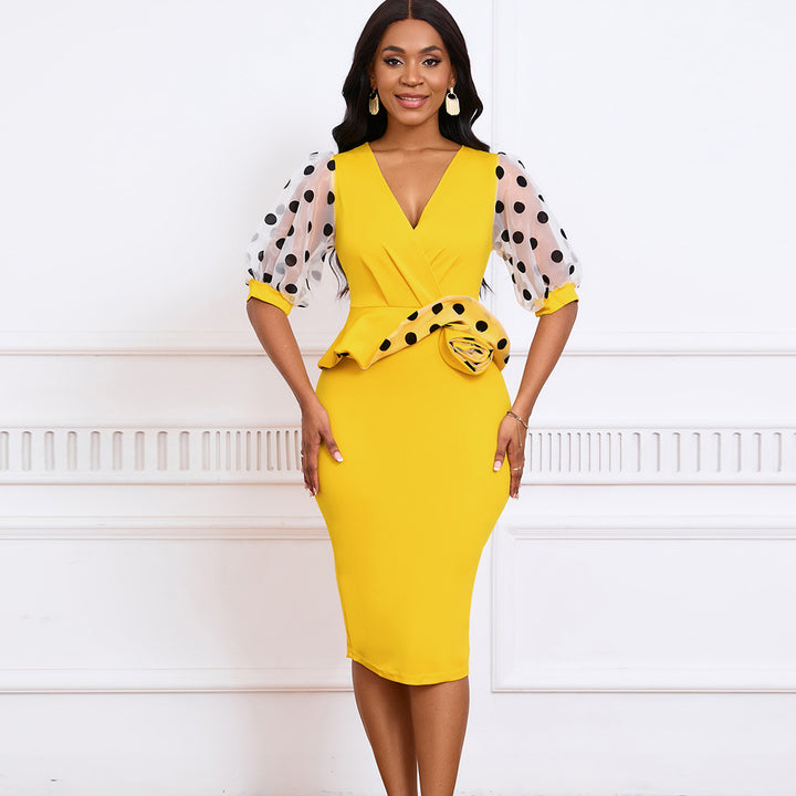Damen Wickelkleid mit dekorativen Puffärmeln und schickem Tailleneinsatz Drune