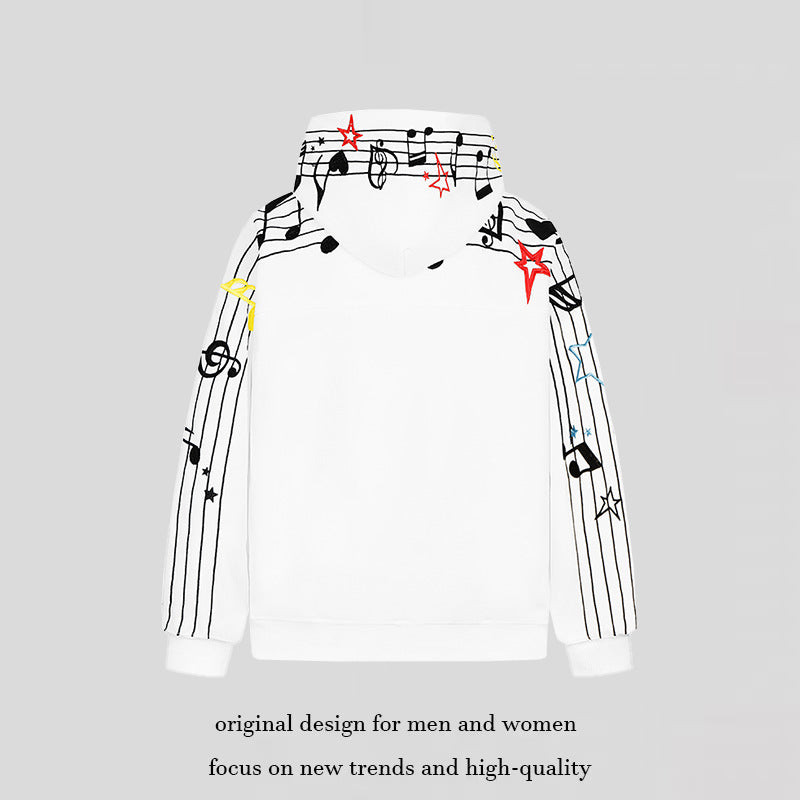 Damen Kapuzen-Sweatshirt mit musikalischem Noten- und Sternprint, relaxed Fit Drune