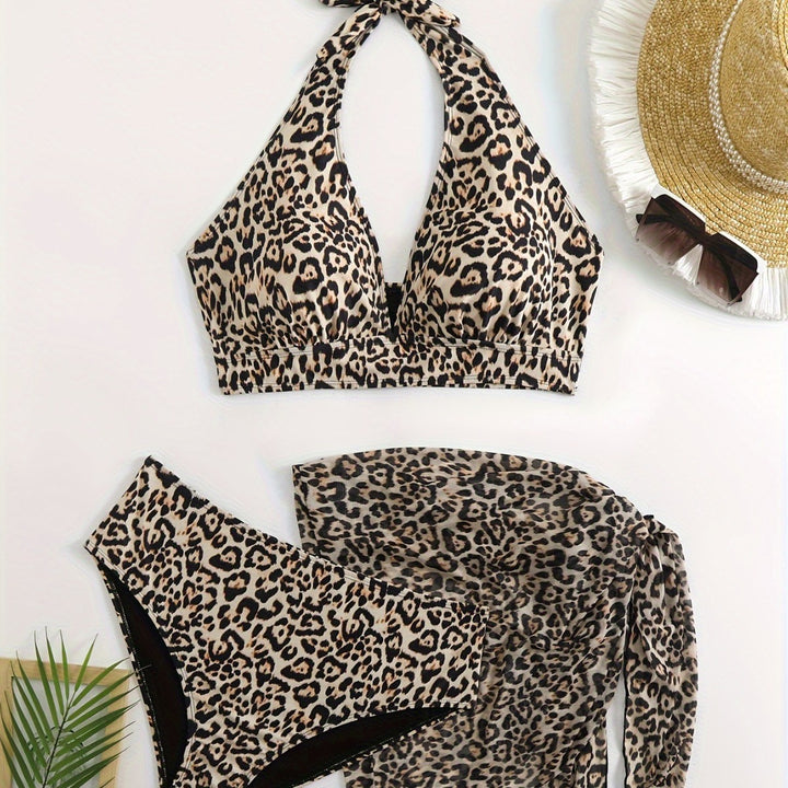 Damen Triangel-Bikini-Set mit edlem Wickeltuch und raffiniertem Animal-Print Drune