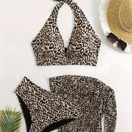 Damen Triangel-Bikini-Set mit edlem Wickeltuch und raffiniertem Animal-Print Drune
