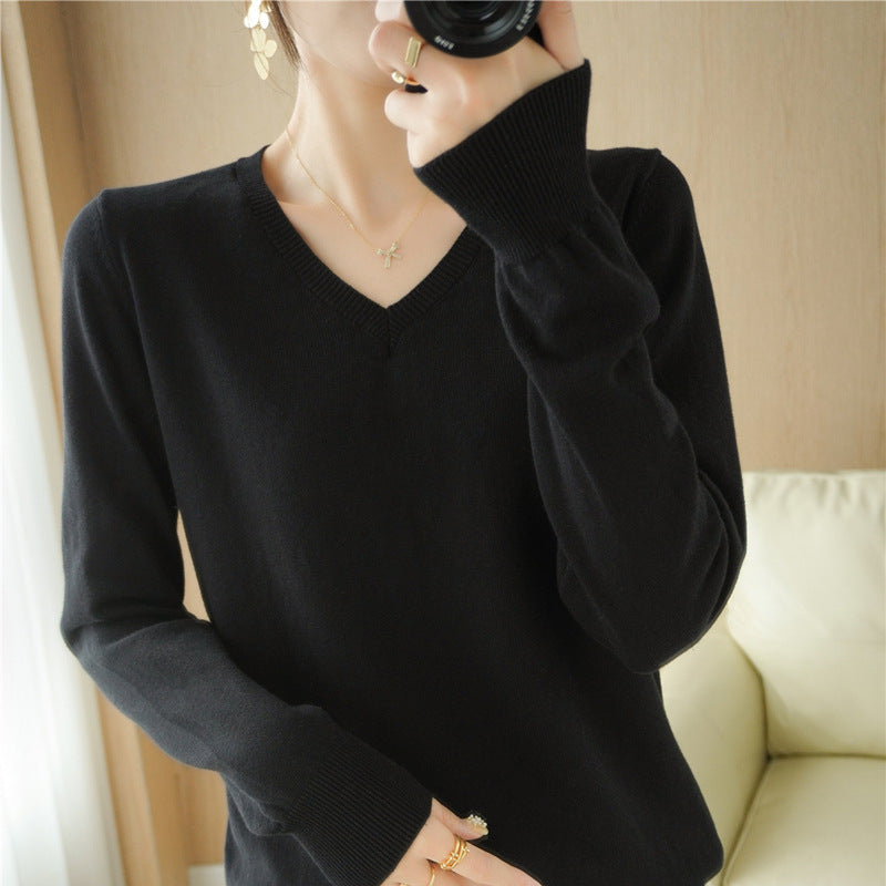Damen Leichter V‑Ausschnitt Feinstrickpullover aus kaschmirweicher Baumwollmischung mit elastischen Rippbündchen Drune