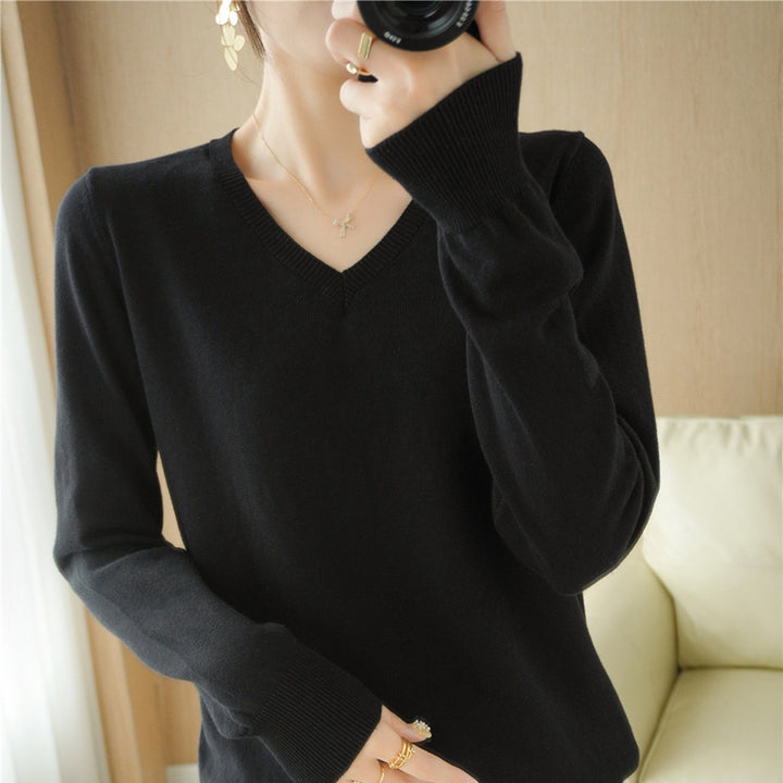 Damen Leichter V‑Ausschnitt Feinstrickpullover aus kaschmirweicher Baumwollmischung mit elastischen Rippbündchen Drune