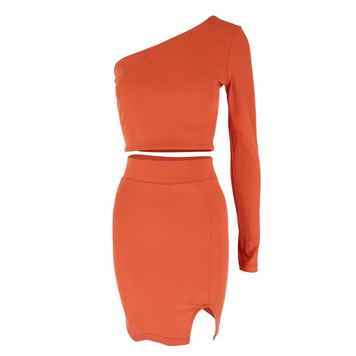Damen asymmetrisches Crop-Top und figurbetonter Minirock-Set Drune