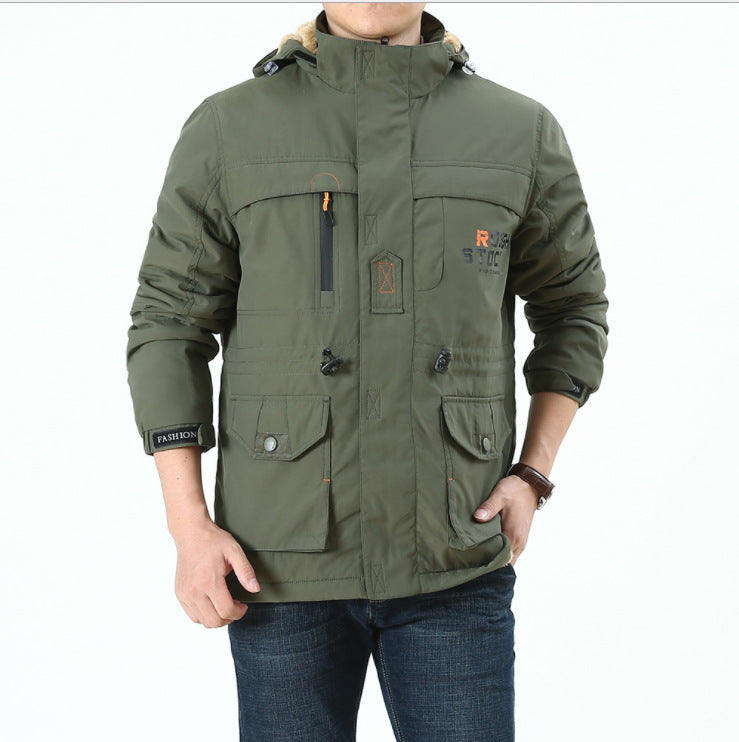 Herren Thermoisolierter Fieldparka mit Teddyfutter, Kapuze und Multifunktionstaschen Drune