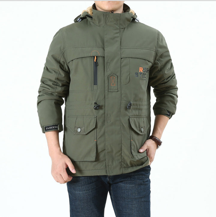 Herren Thermoisolierter Fieldparka mit Teddyfutter, Kapuze und Multifunktionstaschen Drune