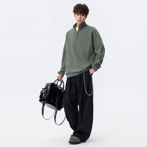 Unisex Waffelstruktur-Halbzip-Pullover mit Stehkragen und Oversized-Schnitt Drune