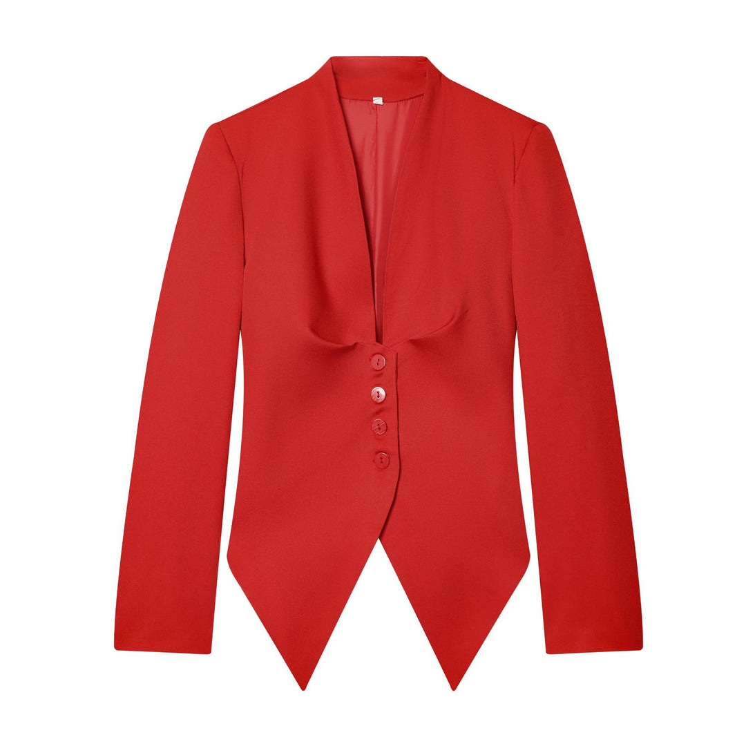 Damen nan taillierter Blazer mit Schalkragen, figurbetonter Knopfleiste und spitz zulaufendem Zipfelsaum Drune