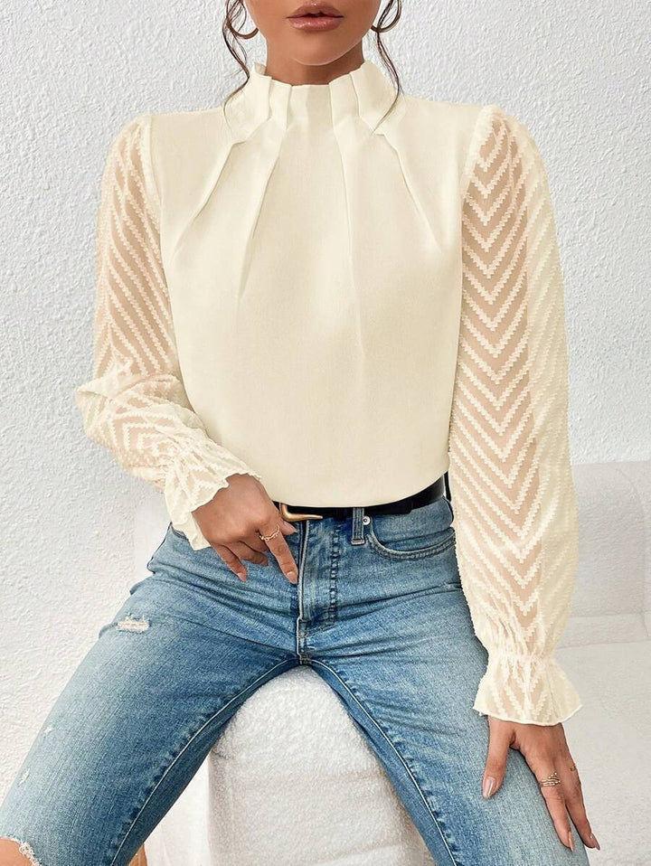 Damen elegante Bluse mit strukturierten Ärmeln und hohem Kragen Drune