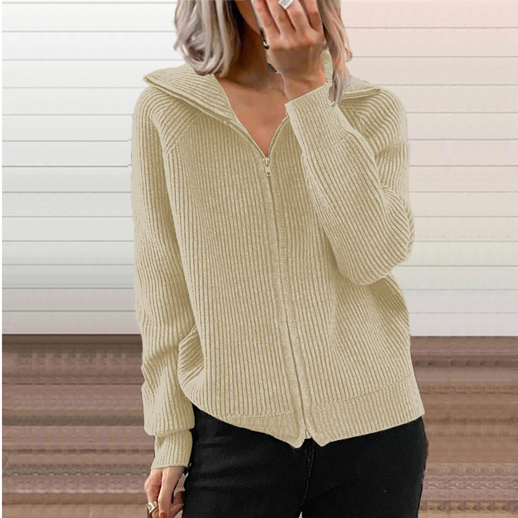 Damen Gerippte Kapuzen-Strickjacke mit Reißverschluss und Eingrifftaschen Drune