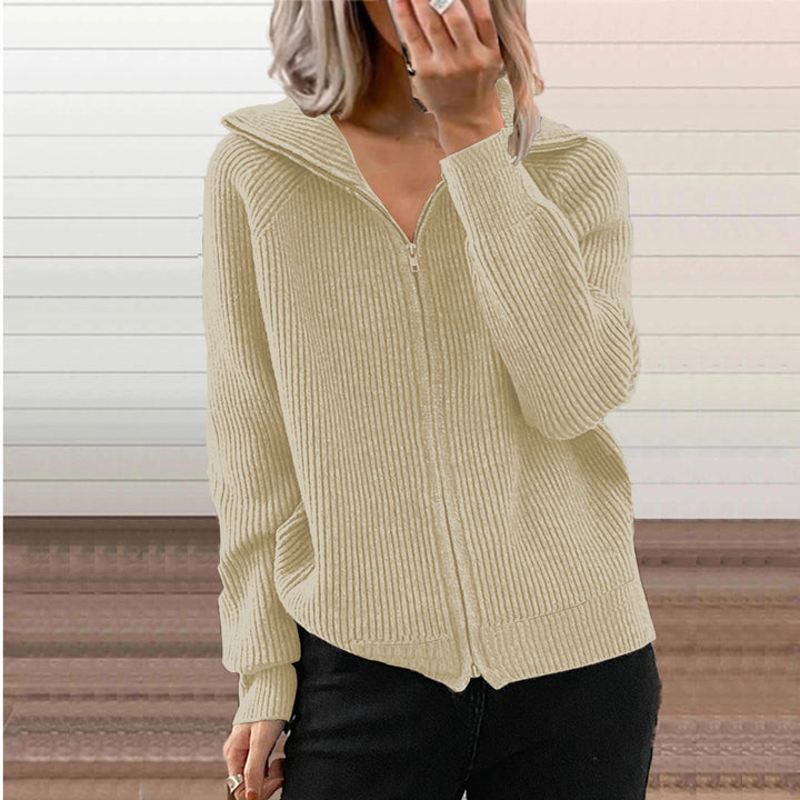 Damen Gerippte Kapuzen-Strickjacke mit Reißverschluss und Eingrifftaschen Drune